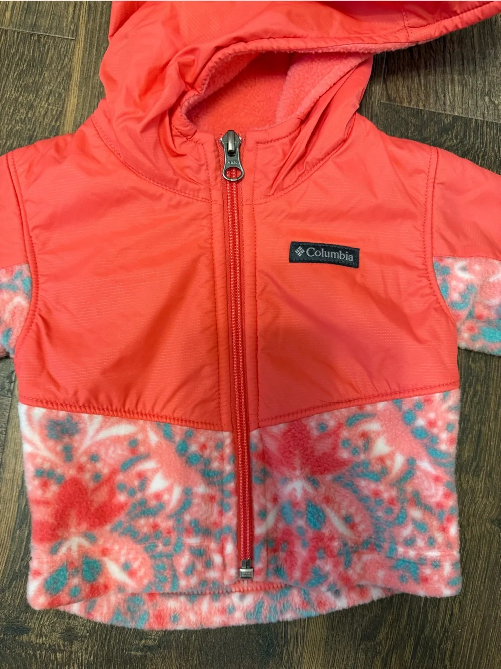 Columbia Kids' Coral Pink Hooded Jacket with Floral Trim